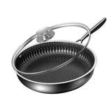 NNEDSZ 316 Stainless Steel Frying Pan Non-Stick Cooking Frypan Cookware 32cm Honeycomb Double Sided without lid