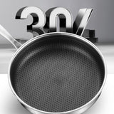 NNEDSZ 304 Stainless Steel Frying Pan Non-Stick Cooking Frypan Cookware 32cm Honeycomb SingleSided