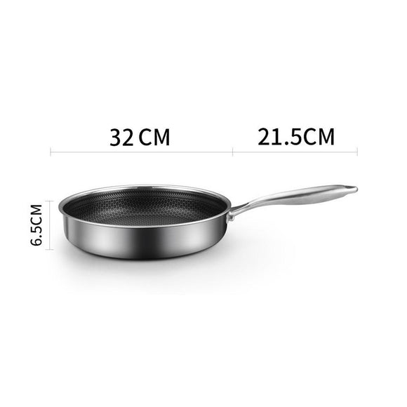 NNEDSZ 316 Stainless Steel Frying Pan Non-Stick Cooking Frypan Cookware 32cm Honeycomb Single Sided without lid