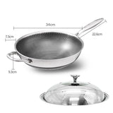 NNEDSZ 34cm Stainless Steel Non-Stick Stir Fry Cooking Kitchen Honeycomb Wok Pan with Lid