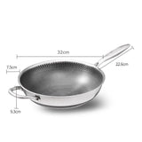 NNEDSZ 32cm Stainless Steel Non-Stick Stir Fry Cooking Kitchen Honeycomb Wok Pan with Lid