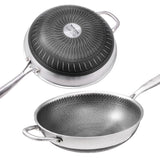 NNEDSZ 316 Stainless Steel Non-Stick Stir Fry Cooking Kitchen Wok Pan with Lid Honeycomb Double Sided