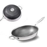 NNEDSZ 304 Stainless Steel Non-Stick Stir Fry Cooking Kitchen Wok Pan without Lid Honeycomb Double Sided