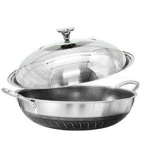 NNEDSZ 316 Stainless Steel Non-Stick Stir Fry Cooking Kitchen Wok Pan with Lid Honeycomb Double Sided
