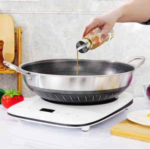 NNEDSZ 316 Stainless Steel Non-Stick Stir Fry Cooking Kitchen Wok Pan without Lid Honeycomb Double Sided