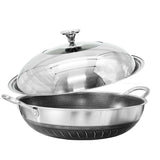 NNEDSZ 304 Stainless Steel 34cm Non-Stick Stir Fry Cooking Kitchen Wok Pan with Lid Honeycomb Double Sided