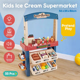 NNEDSZ Kids Supermarket Ice Cream Cart Shop Dessert Food Pretend Role Play Set Toy Gift Blue
