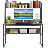 NNEDSZ Computer Table Desk Book Storage Student Study Home Office Workstation with Bookshelf (Rustic Brown)