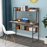 NNEDSZ Computer Table Desk Book Storage Student Study Home Office Workstation with Bookshelf (Rustic Brown)