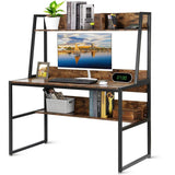 NNEDSZ Computer Table Desk Book Storage Student Study Home Office Workstation with Bookshelf (Rustic Brown)
