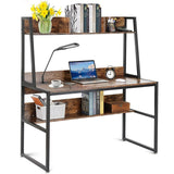 NNEDSZ Computer Table Desk Book Storage Student Study Home Office Workstation with Bookshelf (Rustic Brown)