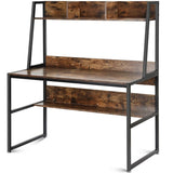 NNEDSZ Computer Table Desk Book Storage Student Study Home Office Workstation with Bookshelf (Rustic Brown)