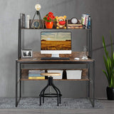 NNEDSZ Computer Table Desk Book Storage Student Study Home Office Workstation with Bookshelf (Rustic Brown)