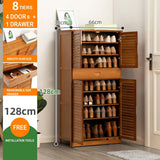 NNEDSZ 10 Tier Bamboo Large Capacity Storage Shelf Shoe Rack Cabinet 6 Doors with 1 Drawer Natural