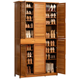 NNEDSZ 8 Tier Bamboo Large Capacity Storage Shelf Shoe Rack Cabinet 4 Doors 1 Drawer