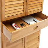 NNEDSZ 8 Tier Bamboo Large Capacity Storage Shelf Shoe Rack Cabinet 4Doors 1 Drawer Natural