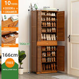 NNEDSZ 8 Tier Bamboo Large Capacity Storage Shelf Shoe Rack Cabinet 4Doors 1 Drawer Natural