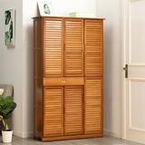 NNEDSZ 8 Tier Bamboo Large Capacity Storage Shelf Shoe Rack Cabinet 6 Doors 1 Drawer