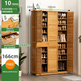 NNEDSZ 8 Tier Bamboo Large Capacity Storage Shelf Shoe Rack Cabinet 6 Doors 1 Drawer