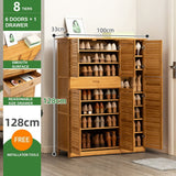 NNEDSZ 8 Tier Bamboo Large Capacity Storage Shelf Shoe Rack Cabinet 6 Doors 1 Drawer