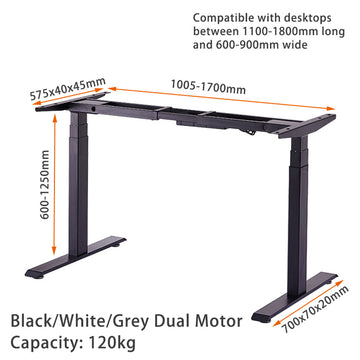 NNEDSZ Standing Desk Height Adjustable Sit Stand Motorised Grey Dual Motors Frame Top