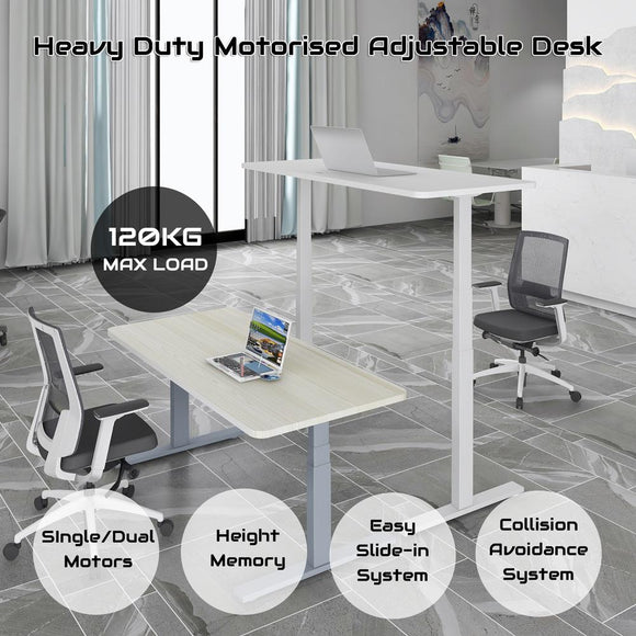 NNEDSZ Standing Desk Height Adjustable Sit Stand Motorised Grey Single Motors Frame Top
