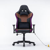NNEDSZ 7 RGB Lights Bluetooth Speaker Gaming Chair Ergonomic Racing chair 165° Reclining Gaming Seat 4D Armrest Footrest Black Red
