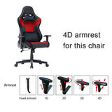 NNEDSZ 7 RGB Lights Bluetooth Speaker Gaming Chair Ergonomic Racing chair 165° Reclining Gaming Seat 4D Armrest Footrest Black Red
