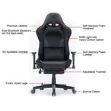 NNEDSZ 7 RGB Lights Bluetooth Speaker Gaming Chair Ergonomic Racing chair 165° Reclining Gaming Seat 4D Armrest Footrest Black Red