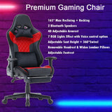 NNEDSZ 7 RGB Lights Bluetooth Speaker Gaming Chair Ergonomic Racing chair 165° Reclining Gaming Seat 4D Armrest Footrest Black Red