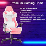 NNEDSZ 7 RGB Lights Bluetooth Speaker Gaming Chair Ergonomic Racing chair 165° Reclining Gaming Seat 4D Armrest Footrest Pink White