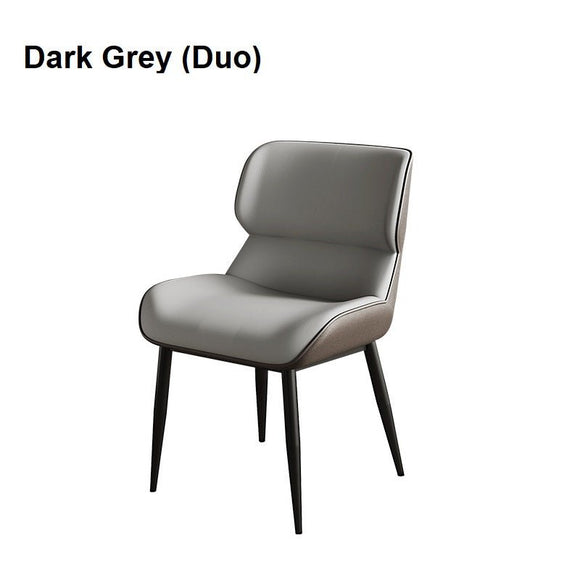 NNEDSZ Dark Grey Italian Minimal List Dining Chairs PU Retro Chair Cafe Kitchen Modern Metal Legs x2