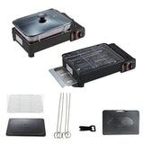 NNEDSZ Portable Gas Stove Burner Butane BBQ Camping Gas Cooker With Non Stick Plate Black with Fish Pan and Lid