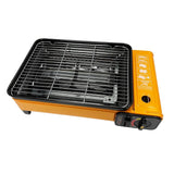 NNEDSZ Portable Gas Stove Burner Butane BBQ Camping Gas Cooker With Non Stick Plate Orange without Fish Pan and Lid