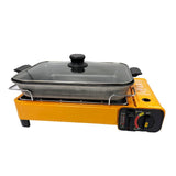 NNEDSZ Portable Gas Stove Burner Butane BBQ Camping Gas Cooker With Non Stick Plate Orange without Fish Pan and Lid