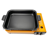NNEDSZ Portable Gas Stove Burner Butane BBQ Camping Gas Cooker With Non Stick Plate Orange without Fish Pan and Lid