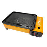 NNEDSZ Portable Gas Stove Burner Butane BBQ Camping Gas Cooker With Non Stick Plate Orange without Fish Pan and Lid