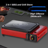 NNEDSZ Portable Gas Stove Burner Butane BBQ Camping Gas Cooker With Non Stick Plate Red without Fish Pan and Lid
