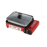 NNEDSZ Portable Gas Stove Burner Butane BBQ Camping Gas Cooker With Non Stick Plate Red without Fish Pan and Lid