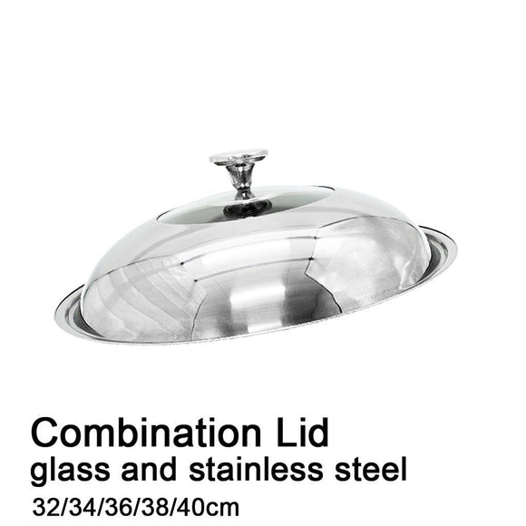 NNEDSZ 34cm Stainless steel Lid with Glass Window Frypan Casserole Pot Wok Replacement