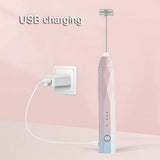 NNEDSZ USB Charging Electric Egg Beater Milk Frother Handheld Drink Coffee Foamer Pink with 2 Stainless Steel Whisks