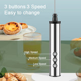 NNEDSZ USB Charging Electric Egg Beater Milk Frother Handheld Drink Coffee Foamer Silver with 3 Stainless Steel Whisks