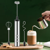 NNEDSZ USB Charging Electric Egg Beater Milk Frother Handheld Drink Coffee Foamer Silver with 3 Stainless Steel Whisks