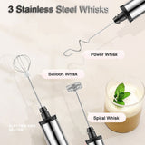 NNEDSZ USB Charging Electric Egg Beater Milk Frother Handheld Drink Coffee Foamer Silver with 3 Stainless Steel Whisks