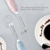 NNEDSZ USB Charging Electric Egg Beater Milk Frother Handheld Drink Coffee Foamer White with 2 Stainless Steel Whisks