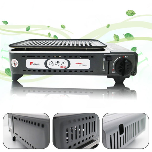 NNEDSZ Portable Gas BBQ Stove with PRO Grill Plate Outdoor Barbecue Cooking Burner Kit Butane Camping