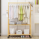 NNEDSZ Rail Bamboo Clothes Rack Garment Hanging Stand 3 Tier Storage Shelves Closet 80cm Panel