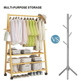 NNEDSZ Rail Bamboo Clothes Rack Garment Hanging Stand 3 Tier Storage Shelves Closet 80cm Panel