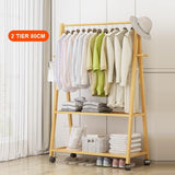 NNEDSZ Rail Bamboo Clothes Rack Garment Hanging Stand 3 Tier Storage Shelves Closet 80cm Panel