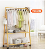 NNEDSZ Rail Bamboo Clothes Rack Garment Hanging Stand 3 Tier Storage Shelves Closet 80cm Panel